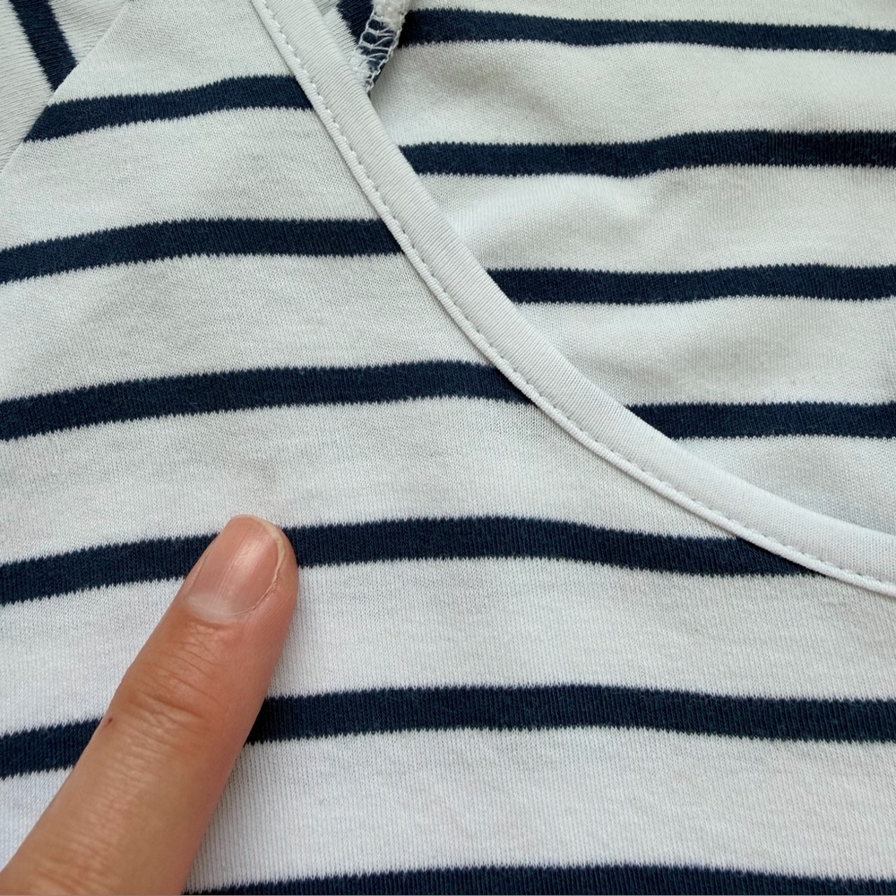 LAKE Pajamas Pima Cotton Navy Blue Striped Maternity Nursing Top Size M *flaws - Picture 6 of 10